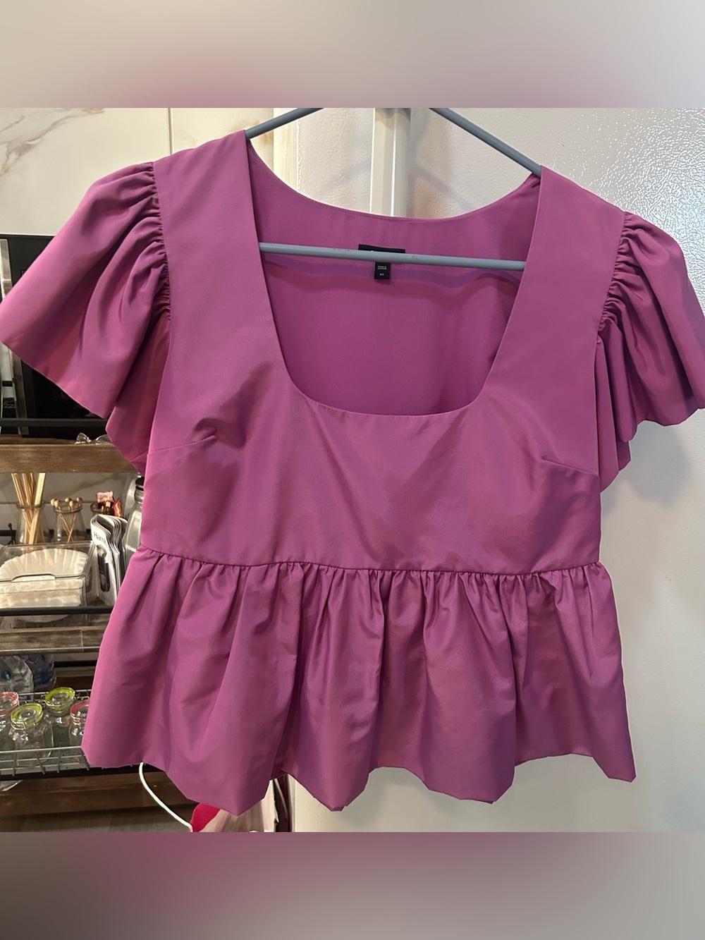 Express Magenta Peplum Crop Top with Scoop Neck